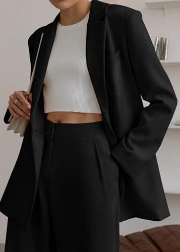KIRUNDO Women Suits 2 Piece Set Business Casual Dressy Oversized Blazer Jacket and Wide Leg Dress Pantsuits Formal Outfits(Black, Large) - Image 7