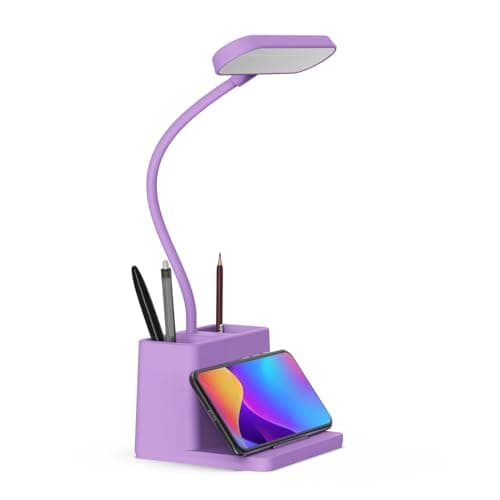 AXX Cute Purple Desk Lamp, Rechargeable Study Table Light for Home Office, Small, Battery Operated, LED, Flexible Gooseneck, Mini, Cordless, College Dorm Room Desktop Accessories for Teen Girls - Image 1