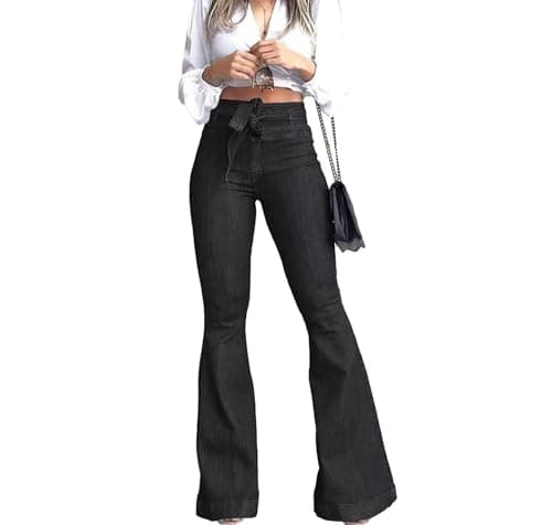 KDF High Waisted Flare Jeans for Women Bell Bottom Jeans with Belt for Women Stretch Wide Leg Jeans - Image 1