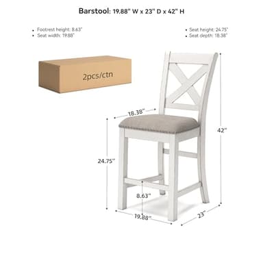 Signature Design by Ashley Robbinsdale Farmhouse Armless 24.75" Counter Height Upholstered Bar Stool with Foot Rest, Set of 2, White & Light Gray - Image 3