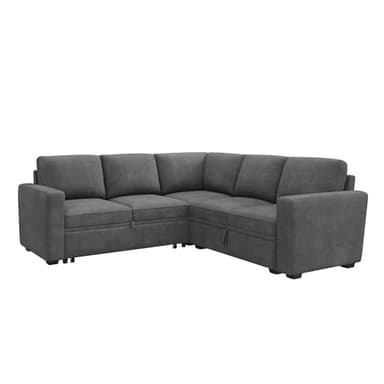 HONBAY Modular Sectional Sleeper Sofa with Pull Out Bed, Corduroy L Shaped Couch with Storage Seats, Convertible Sectional Couches for Living Room, Dark Grey - Image 7