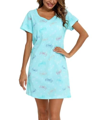 ENJOYNIGHT Womens Nightgowns Cotton Sleepwear Plus Size Sleep Shirts Short Sleeves Nightshirt Print Sleepshirt (3X-Large, Flying) - Image 4