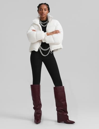 Modatope Burgundy Slouchy Shark Knee High Boots for Women Chunky Heel Fold Over Boots Pointed Toe Tall Boots Zipper Long Boot Size 6.5 - Image 6