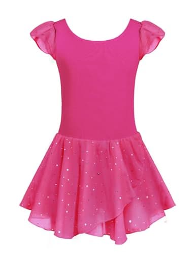 Arshiner Ballet Leotards for Girls Ballet Leotard with Skirt Toddler Flutter Sleeve Dance Dress Rose Red 2-3T - Image 1