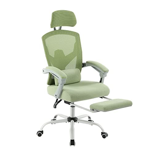 DUMOS Office Desk Chair with Footrest Ergonomic Gaming Chair for Adults Computer Mesh, Lumbar Support,Swivel Reclining with Headrest, Comfy Armrest for Home, Office, Work, Study, Light Green - Image 1