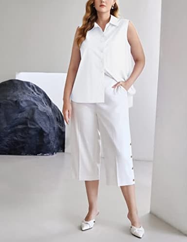 Zeagoo Women's Sleeveless Button Down Shirt Tops Solid Casual Loose Blouse,White,Medium - Image 5