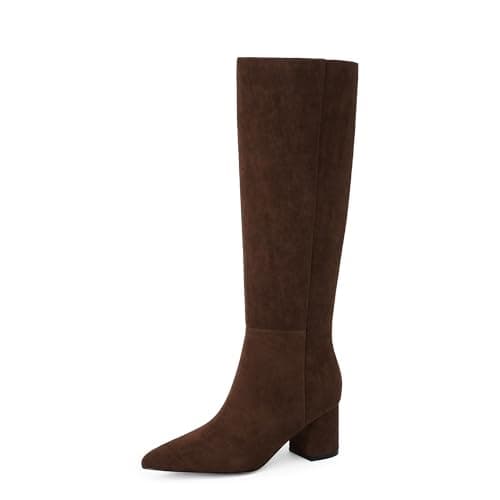 Easyfox Knee High Boots for Women Chocolate Brown Suede Boots for Women Chunky Heel Tall Brown Boot Pointed Toe Fall 2025 Block High Boot Size 8 - Image 1