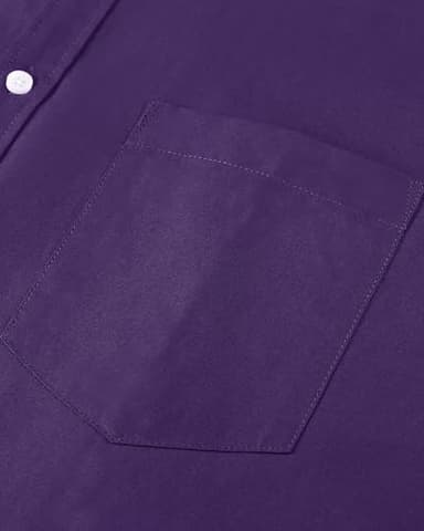 Alimens & Gentle Men's Short Sleeve Oxford Shirt Regular Fit Button Down Collar Shirts with Pocket Dark Purple - Image 4