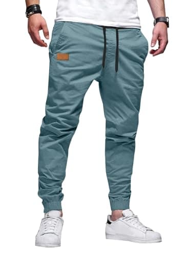 JMIERR Mens Casual Joggers Pants - Cotton Drawstring Chino Cargo Pants Twill Track Jogging Sweatpants Travel Essentials with Pockets, M, Teal - Image 1