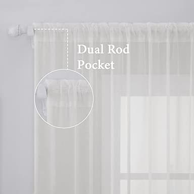MIULEE 2 Panels Solid Color Sheer Window Curtains Elegant Window Voile Panels/Drapes/Treatment for Bedroom Living Room (54X96 Inches Ivory) - Image 2