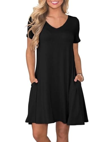 lionstill Women's Summer Casual T Shirt Dresses Swing Dress Black 2XL - Image 1