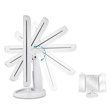 deweisn Floor Mount Tri-Fold Lighted Vanity Mirror with 21 LED Lights, Touch Screen and 3X/2X/1X Magnification, Two Power Supply Modes Make Up Mirror,Travel Mirror - Image 4