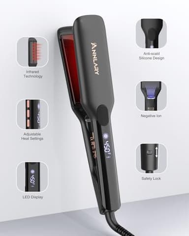 ANNLARY Hair Straightener, 1.75 Inch Flat Iron with Infrared and Ionic Technology, Titanium Plate with Ceramic Coating Dual Voltage Straightener with Heat-Resistant Silicone for All Hair Types - Image 7