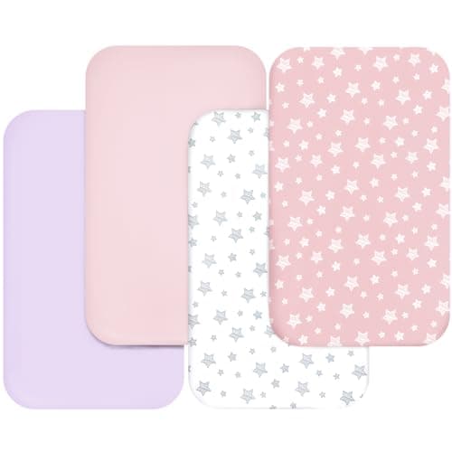 Bassinet Sheets for Baby Boys Girls 4 Pack(33" x 20"), Compatible with AirClub, Mika Micky, Baby Delight, Dream On Me, Koola, AMKE and Other Rectangle Bassinet Mattress, Pink - Image 1