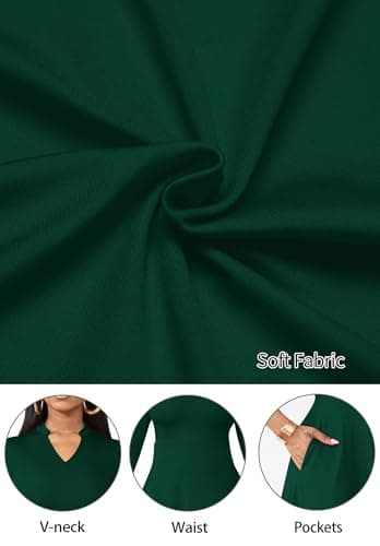 Nmoder Casual Dresses for Women Semi Formal Fit and Flare 3/4 Sleeve A-line Church Work Dress with Pockets Pine Green L - Image 6