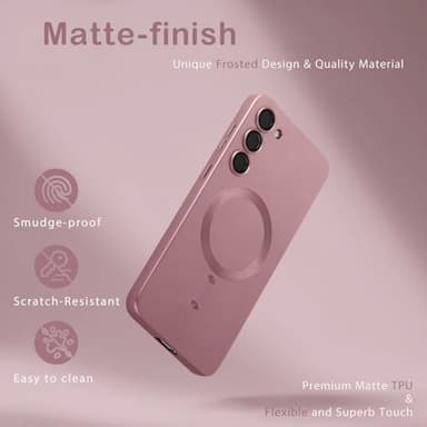 Amzfield Magnetic for Samsung Galaxy S23 Plus Case for Women Men Girls [Compatible with MagSafe] [Camera Lens Protector] Matte Cute Slim Soft Silicone Bumper Shockproof Metallic Phone Case, Pink - Image 2
