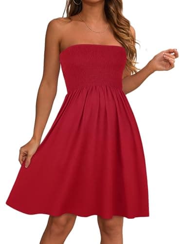 Summer Dresses for Women Strapless Casual Beach Cover Ups Tube Top Sundress（Red, M - Image 1