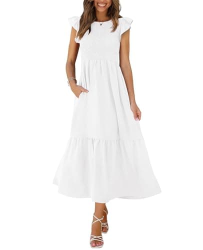 OFEEFAN Maxi Dresses for Women 2025 Beach Vacation Clothes Summer Wedding Guest Dress White L - Image 1