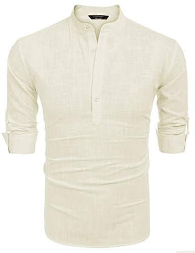 COOFANDY Men's Linen T-Shirts Long Sleeve Casual Beach T-Shirts Lightweight Summer Tops for Men Beige - Image 6