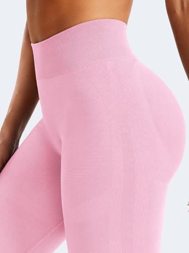 YEOREO Mini Flare Leggings Womens Workout Butt Lifting Legging Hidden Scrunch Seamless 30" Impact Lilliean Yoga Pants Pink M - Image 8