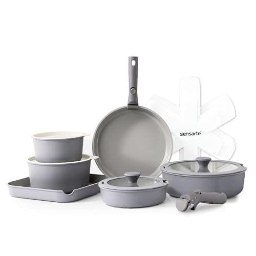SENSARTE 17 Piece Ceramic Pots and Pans Set, Nonstick Detachable Handle Cookware, Induction Kitchen Cookware Set with Removable Handle, Dishwasher ＆ Oven Safe (Gray) - Image 1