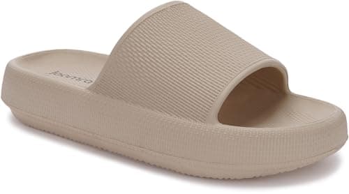 Joomra Womens Shower Pillow Slippers Thick Sole Platform Non Slip House Bathroom Slides Recovery Cushioned Size Soft Indoor Bath Female Sandals Khaki 35-36 - Image 1