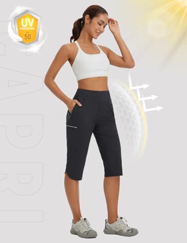 baleaf Women's 17'' Capri Pants Lighweight Cargo Capris Quick Dry Zipper Pockets Hiking Biking Casual Outdoor Black XL - Image 3