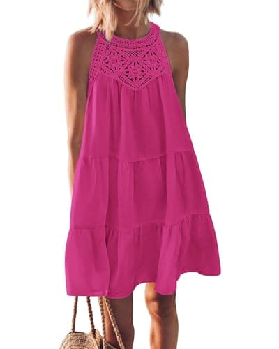BTFBM Women Summer Halter Dresses Casual Spring 2025 Sleeveless A-Line Tiered Swing Mini Dress Beach Vacation Sundress(Rose Red, XX-Large) - Image 1