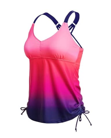 Tempt Me Women Pink Gradient Tankini Top Only V Neck Swim Tops Tummy Control Bathing Suit Top No Bottom M - Image 2