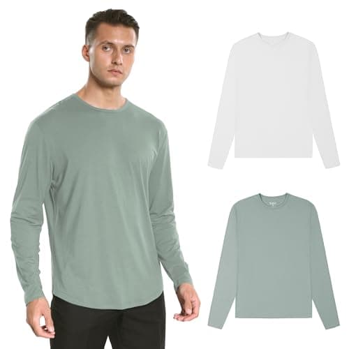 netdraw Men's Ultra Soft Bamboo Viscose T-Shirt Curve Hem Lightweight Cooling Long Sleeve Shirt (Sage/White, Medium) - Image 1