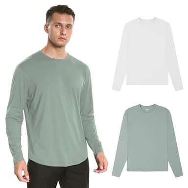 netdraw Men's Ultra Soft Bamboo Viscose T-Shirt Curve Hem Lightweight Cooling Long Sleeve Shirt (Sage/White, Medium) - Image 1