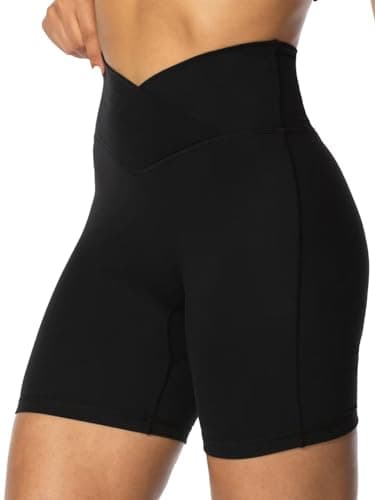Sunzel Sunzfly Crossover Biker Shorts for Women, V Criss Cross High Waist Yoga Workout Gym Shorts with Tummy Control 6" Inseam Black Medium - Image 3