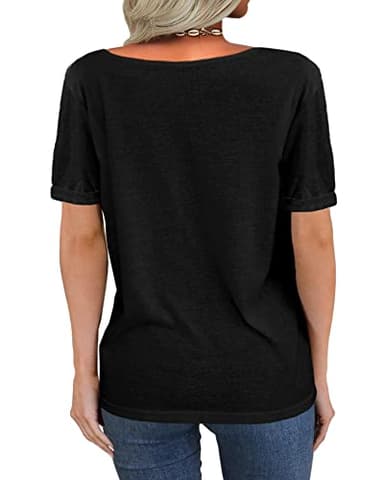 Danedvi Women Fashion Deep V-Neck Short Sleeve Tops Solid Casual Loose Basic T Shirt - Image 2