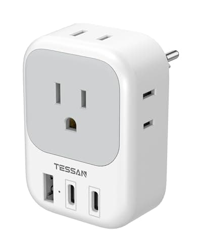 TESSAN Switzerland Travel Plug Adapter, Type J Switzerland Power Adapter with 4 Outlets 3 USB (2 USB-C), Swiss Plug for US to Rwanda Jordan Liechtenstein Madagascar, Travel Essentials - Image 1