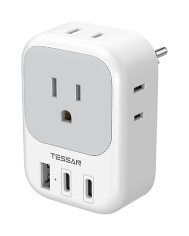 TESSAN Switzerland Travel Plug Adapter, Type J Switzerland Power Adapter with 4 Outlets 3 USB (2 USB-C), Swiss Plug for US to Rwanda Jordan Liechtenstein Madagascar, Travel Essentials - Image 1