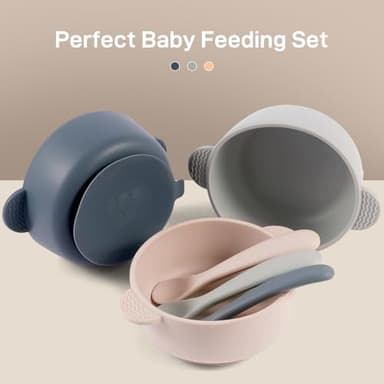 Eascrozn Silicone Baby Feeding Set, 3 Pack Baby Bowls with Suction and 3 Pack Baby Spoons for Babies Toddlers Kids, BPA Free, Baby Utensils Feeding Supplies, Microwave and Dishwasher Safe - Image 2