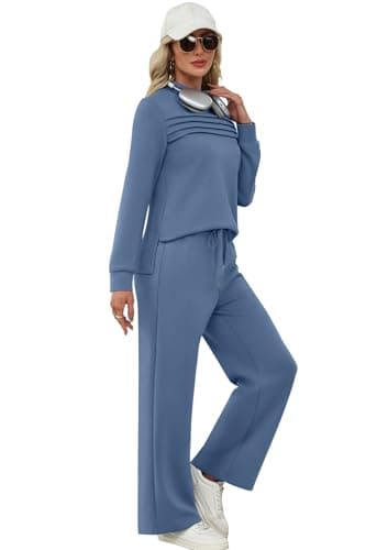 Fall Outfits for Women 2025 Two Piece Lounge Sets Fashion Business Casual Outfits Womens Clothes Comfy Workout Sets Athleisure Pajamas Loungewear Winter Clothing Mock Neck Break Sweatsuits Blue L - Image 4
