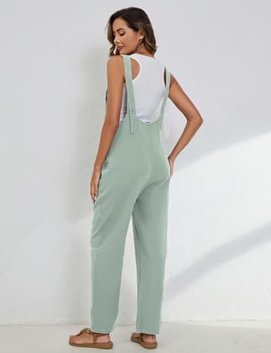 Yeokou Womens Overalls Linen Cotton Jumpsuits Loose Casual Jumpers with Pockets(LightGreen-M) - Image 4