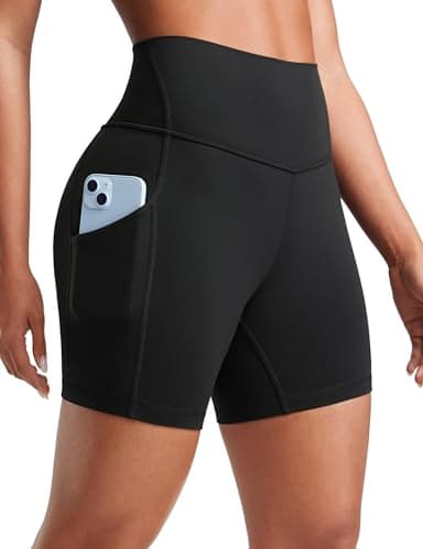CRZ YOGA Womens Butterluxe Biker Shorts with Pockets 5 Inches - High Waisted Volleyball Workout Athletic Yoga Black Large - Image 1