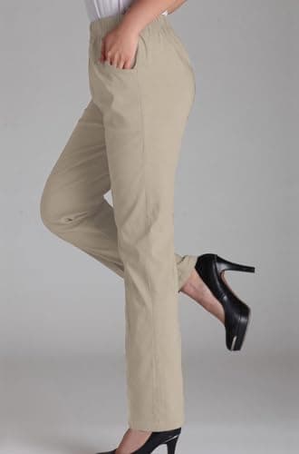 Soojun Womens Summer Elastic Waist Comfy Stretch Pull On Pants, Color Khaki, Large - Image 3