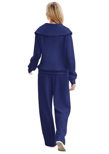 XIEERDUO Beach Outfits For Women Winter 2 Piece Lounge Sets 2024 Oversized Sweatsuit Tracksuit Navy Blue L - Image 4