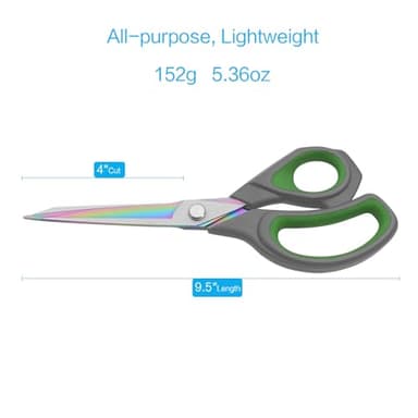 LIVINGO Professional Sharp Fabric Scissors - Titanium Coated Forged Steel Heavy Duty Shears All Purpose for Sewing Craft Cutting Cloth, Paper, Leather, 9.5 Inches, Gray/Green - Image 2