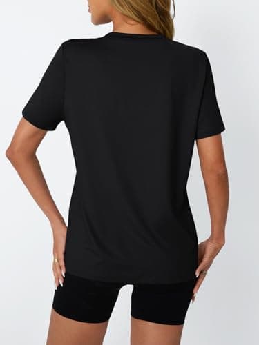 AUTOMET Women's Workout Tops Short Sleeve Gym Shirts Summer Athletic Yoga Tshirts Loose Fit Casual Clothes 2025 Black L - Image 4