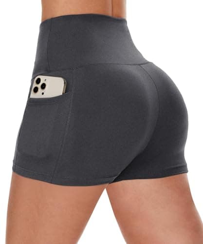 CAMPSNAIL Biker Shorts Women with Pockets - 3"/5"/8" High Waisted Workout Spandex Tummy Control Gym Running Yoga Shorts Dark Grey-Heather - Image 1