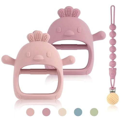 3 Packs Baby Teether Toy for 0-6 6-12 Months,Hold & Wear,BPA Free,Food Grade Silicone Teething Mitten, Anti Dropping Wrist Hand Teethers Baby Chew Toys for Sucking Needs(Pink & Dark Pink) - Image 1