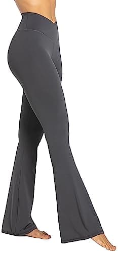 Sunzel Flare Leggings, Crossover Yoga Pants with Tummy Control, High-Waisted and Wide Leg, 32" Inseam, Dark Grey X-Large - Image 4