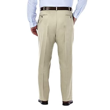 Haggar mens Big-tall Premium No Iron Khaki Classic-fit Expandable-waist Flat-front Pants, Khaki, 46W x 30L US - Image 2