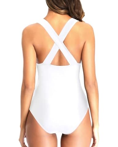 Tempt Me White Women Sexy One Piece Swimsuits Deep V Neck Bathing Suits Plunge Hollow Out Swimwear XS - Image 2