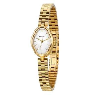 BERNY Gold Watches for Women Dainty Ladies Quartz Watch Vintage Copper Mirrors Shape Japanese Quartz Movement 3ATM Waterproof Fashion Female Wrist Watch Luxury Birthday Gifts-White Dial - Image 1