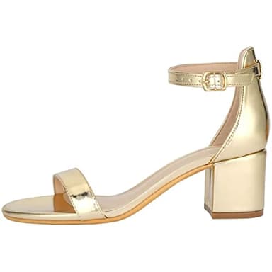 Women's Strappy Chunky Block Low Heeled Sandals 2 Inch Open Toe Ankle Strap High Heel Dress Sandals Daily Work Party Shoes Gold Size 9 - Image 2
